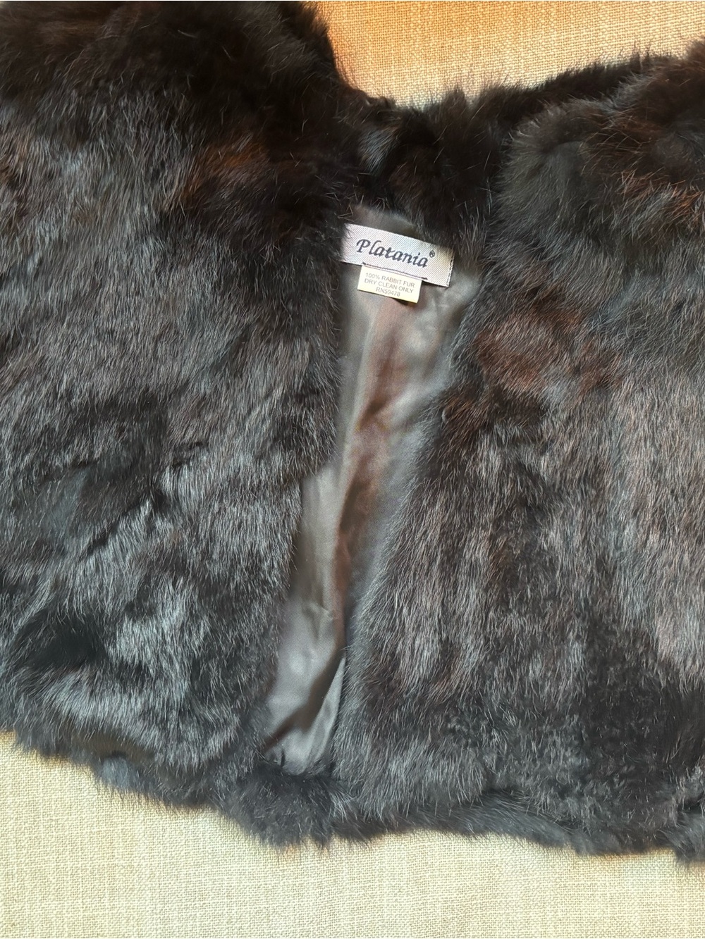 Platonia Black 100% Rabbit Fur Cropped Vest Bolero Satin Lined - Picture 3 of 4